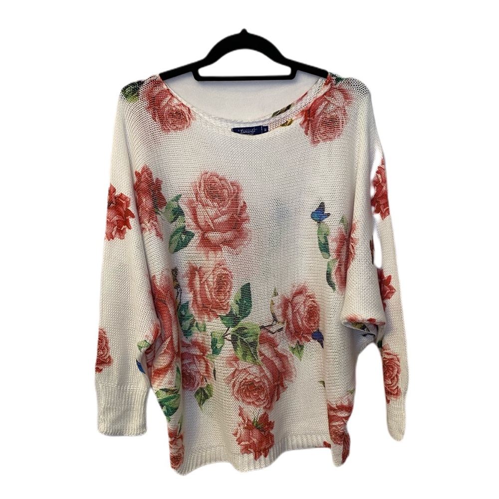 Leonardo Collection Open Knit Floral Sweater Med